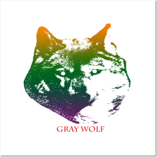 The gray wolf head is Violet, Green, Orange Posters and Art